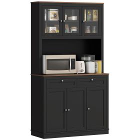 HOMCOM 71" Kitchen Pantry Cabinet with Microwave Stand, Kitchen Hutch with 2 Drawers and Adjustable Shelves, Black
