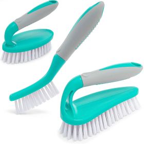 Turquoise Scrub Brush Set of 3pcs Cleaning Shower Scrubber with Ergonomic Handle and Durable Bristles Brushes for Cleaning Bathroom Shower Tile K