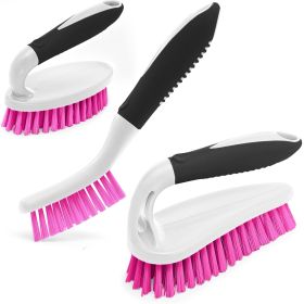 Pink Black Scrub Brush Set of 3pcs Cleaning Shower Scrubber with Ergonomic Handle and Durable Bristles Brushes for Cleaning Bathroom Shower Tile