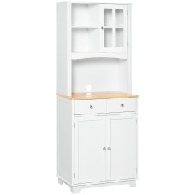 HOMCOM 67" White Kitchen Hutch Cabinet Spacious Pantry with Framed Doors Microwave Shelf 2 Drawers