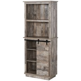 HOMCOM 64.5" Freestanding Kitchen Buffet Hutch, Rustic Pantry Storage Cabinet with Sliding Barn Door & Adjustable Shelf, Vintage Wood