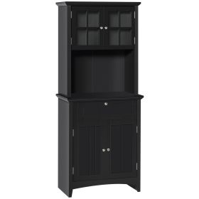 HOMCOM Elegant Kitchen Buffet with Hutch, Pantry Storage Cabinet with Framed Glass Door, Drawer, Microwave Space, Black