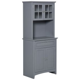 HOMCOM Freestanding Kitchen Buffet with Hutch, Cupboard with Doors, Shelves, Drawer, Microwave Space, Gray