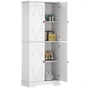HOMCOM 71" White Farmhouse Kitchen Pantry Freestanding 4 Door Storage Cabinet Adjustable Shelves