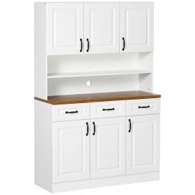 HOMCOM 71" Kitchen Sideboard Cabinet with 3 Drawers, 6 Doors, 2-tier Countertop, Freestanding Buffet with Hutch, White