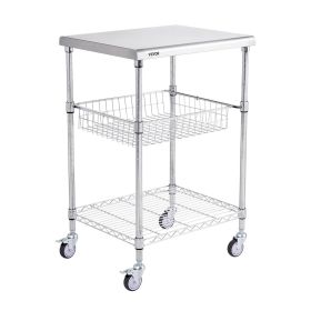 VEVOR 3-Tier Utility Cart Rolling Cart on Wheels 24"x20"x36.6" 470 LBS 6 Hooks