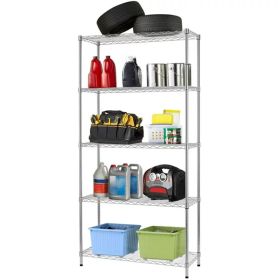 5 Shelf Wire Shelving Unit Garage NSF Metal Shelf Organizer Large Storage Shelves Heavy Duty Height Adjustable Utility Commercial Grade Steel Lay (Color-Size: Silver - 14" x 36" x 72")