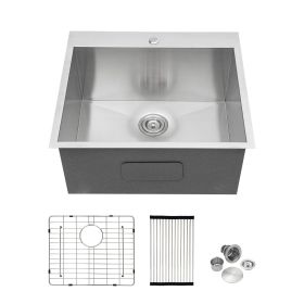 Stainless Steel Drop-in Kitchen Sink, Deep Topmount Stainless Steel Laundry Sink Single Bowl Laundry Room Sink Outdoor Sink (Color: Stainless Steel Brushed, size: 25"x22"x12")