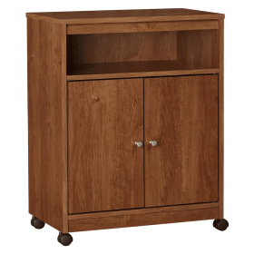 Two Door One Drawer Four Wheel Microwave Cart (Color: Brown)